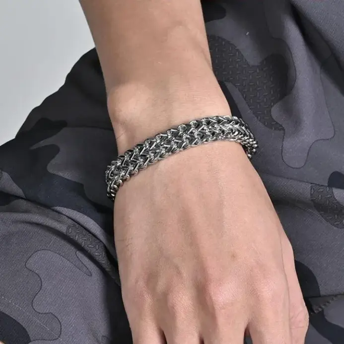 Pulsera de acero inoxidable HNSP de 10MM para hombre, joyería con cierres ocultos, cadena de mano, accesorios de tamaño 19/21/23CM 2