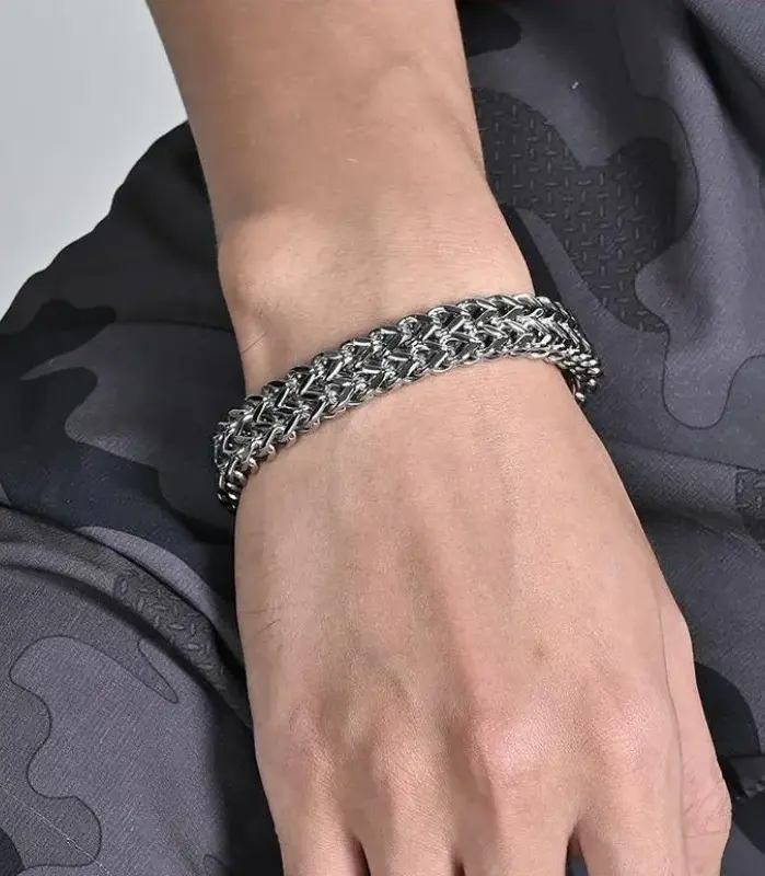 Pulsera de acero inoxidable HNSP de 10MM para hombre, joyería con cierres ocultos, cadena de mano, accesorios de tamaño 19/21/23CM 2