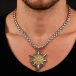 HNSP 316L Acero inoxidable vikingo runa brújula colgante collar para hombres accesorios de joyería 2