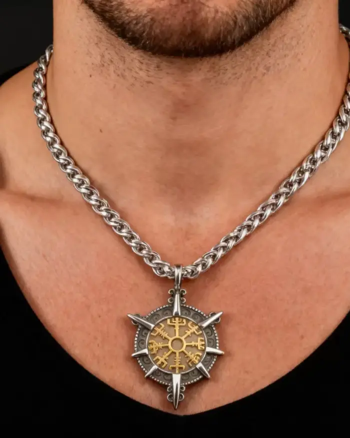 HNSP 316L Acero inoxidable vikingo runa brújula colgante collar para hombres accesorios de joyería 2