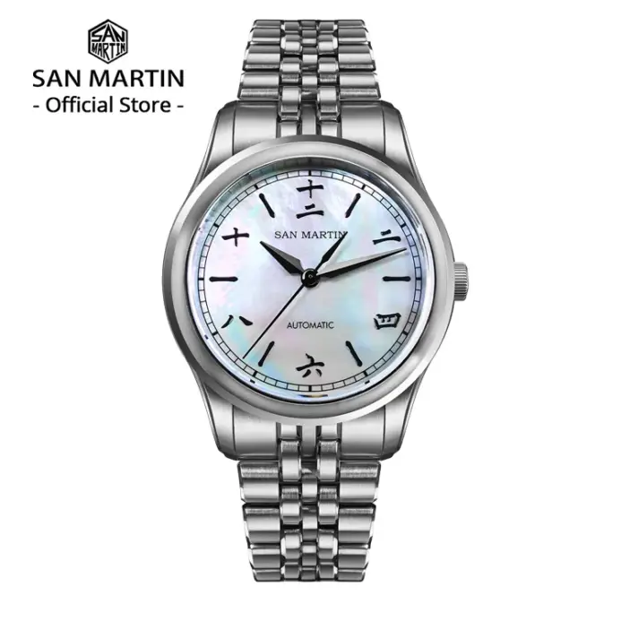 Nuevo Reloj San Martin Gada de 39 mm con Esfera Brillante MOP, Diseño Original Estilo Chino, Miyota 90S5, Reloj de Vestir para Hombre, Mecánico Automático SN0144 1