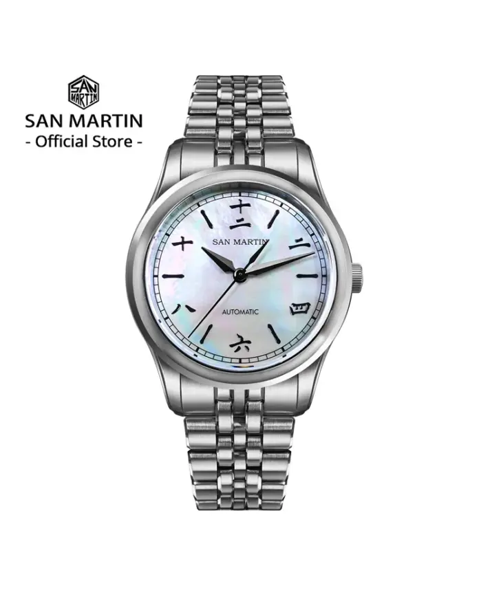 Nuevo Reloj San Martin Gada de 39 mm con Esfera Brillante MOP, Diseño Original Estilo Chino, Miyota 90S5, Reloj de Vestir para Hombre, Mecánico Automático SN0144 1