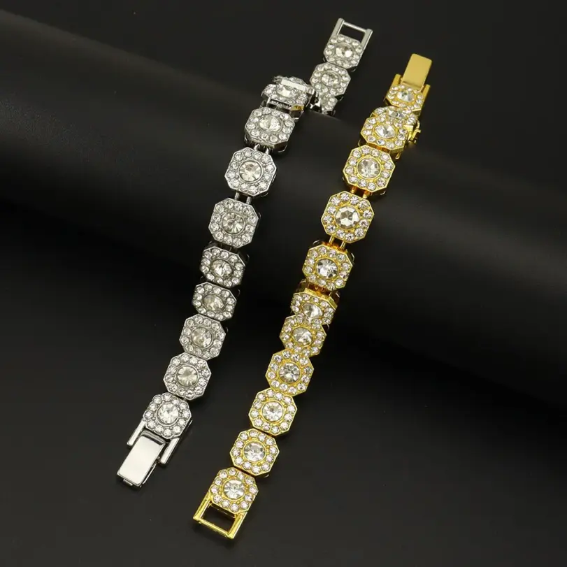 HNSP 13MM de ancho de lujo repleto de circonita tenis de hielo pulsera de cadena de mano para hombres regalo Hip Hop accesorios de joyería de fiesta callejera 4