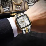 POEDAGAR-Reloj de pulsera deportivo cuadrado para hombre, cronógrafo de cuarzo, luminoso, resistente al agua, de lujo, de acero inoxidable 5