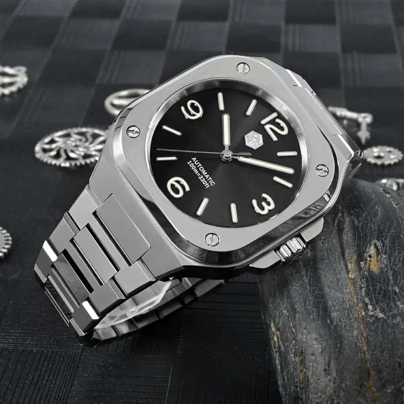 San Martin 40mm reloj deportivo clásico de lujo caja cuadrada distintiva reloj de acero inoxidable para hombres mecánico automático 10 Bar SN0074 5