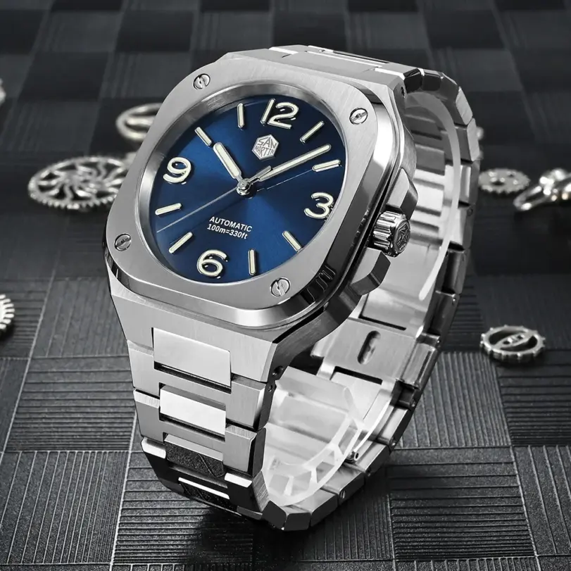 San Martin 40mm reloj deportivo clásico de lujo caja cuadrada distintiva reloj de acero inoxidable para hombres mecánico automático 10 Bar SN0074 4