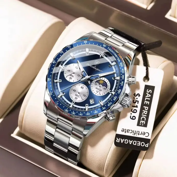 Reloj POEDAGAR Original para hombre, Reloj deportivo resistente al agua con cronógrafo luminoso y fecha para hombre, relojes de cuarzo de acero inoxidable para hombre 2