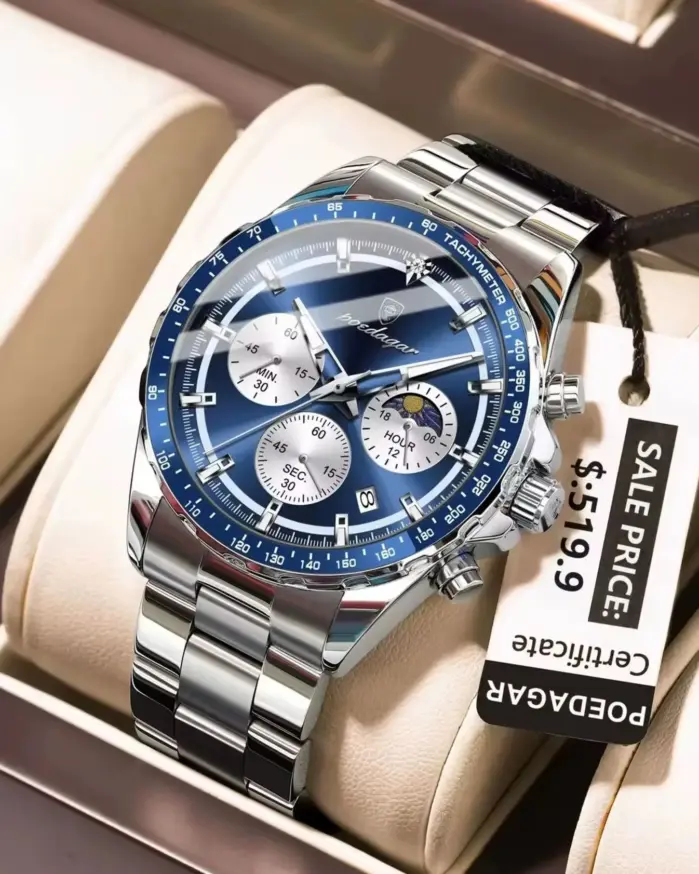 Reloj POEDAGAR Original para hombre, Reloj deportivo resistente al agua con cronógrafo luminoso y fecha para hombre, relojes de cuarzo de acero inoxidable para hombre 2