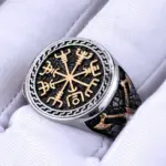 Anillo de runas vikingas de acero inoxidable HNSP 316L para hombre, anillo de tendencia nórdica, accesorios de joyería para dedo masculino 4