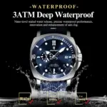 Reloj deportivo militar POEDAGAR para hombre, resistente al agua, luminoso, con fecha, de lujo, con correa de nailon y cuero, reloj de cuarzo para hombre + caja. 2