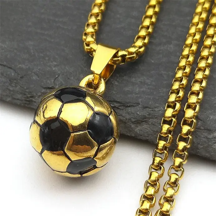 Collar con colgante de fútbol de acero inoxidable HNSP 316L para hombre, joyería para niño, accesorios de fútbol, regalo. 2