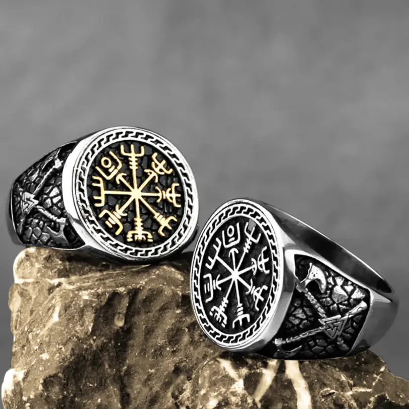 Anillo de runas vikingas de acero inoxidable HNSP 316L para hombre, anillo de tendencia nórdica, accesorios de joyería para dedo masculino 1