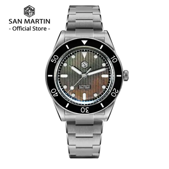 San Martin oficial 39mm Guilloche MOP Dial Miyota 90S5 reloj deportivo bisel de zafiro mecánico automático 20 ATM luminoso SN0151 1