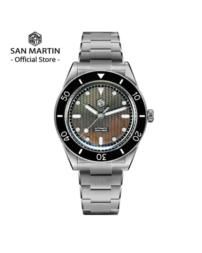 San Martin oficial 39mm Guilloche MOP Dial Miyota 90S5 reloj deportivo bisel de zafiro mecánico automático 20 ATM luminoso SN0151 1