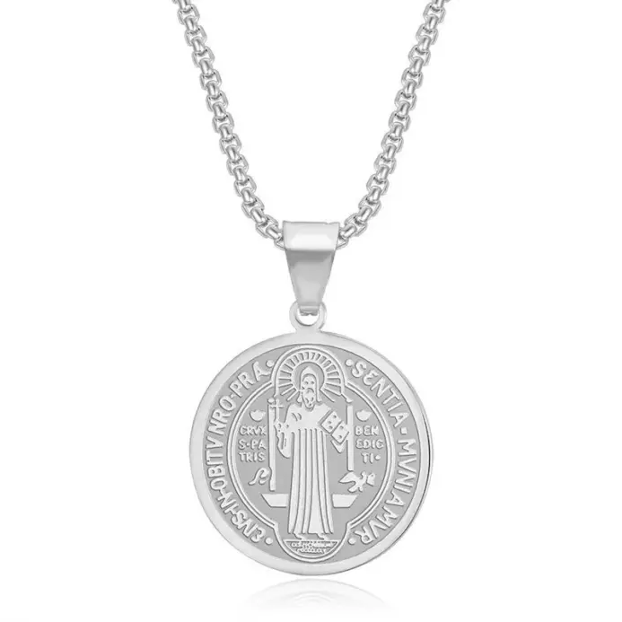 YQ-collar con colgante de San Benito de acero inoxidable 316L para hombres y mujeres, accesorios de medalla religiosa 2