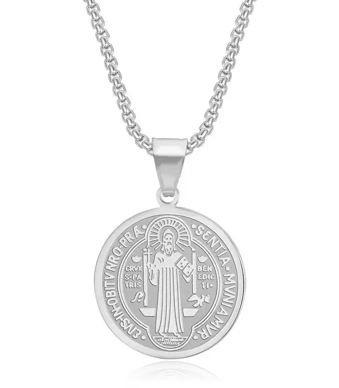 YQ-collar con colgante de San Benito de acero inoxidable 316L para hombres y mujeres, accesorios de medalla religiosa 2