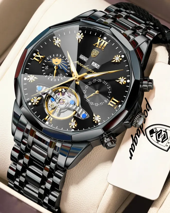 Relojes de Lujo POEDAGAR para Hombre, Reloj Mecánico Original de Acero Inoxidable, Reloj de Hombre Automático con Tourbillon Hueco a Prueba de Agua 1