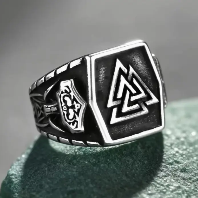 Anillo de runas vikingas de acero inoxidable 316L HNSP para hombres, accesorios de joyería, resistente al agua y antidecoloración 1