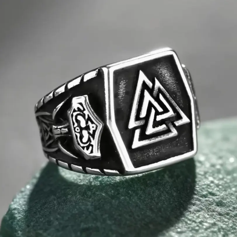 Anillo de runas vikingas de acero inoxidable 316L HNSP para hombres, accesorios de joyería, resistente al agua y antidecoloración 1