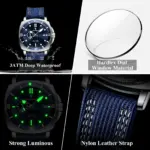 Reloj deportivo militar POEDAGAR para hombre, resistente al agua, luminoso, con fecha, de lujo, con correa de nailon y cuero, reloj de cuarzo para hombre + caja. 4