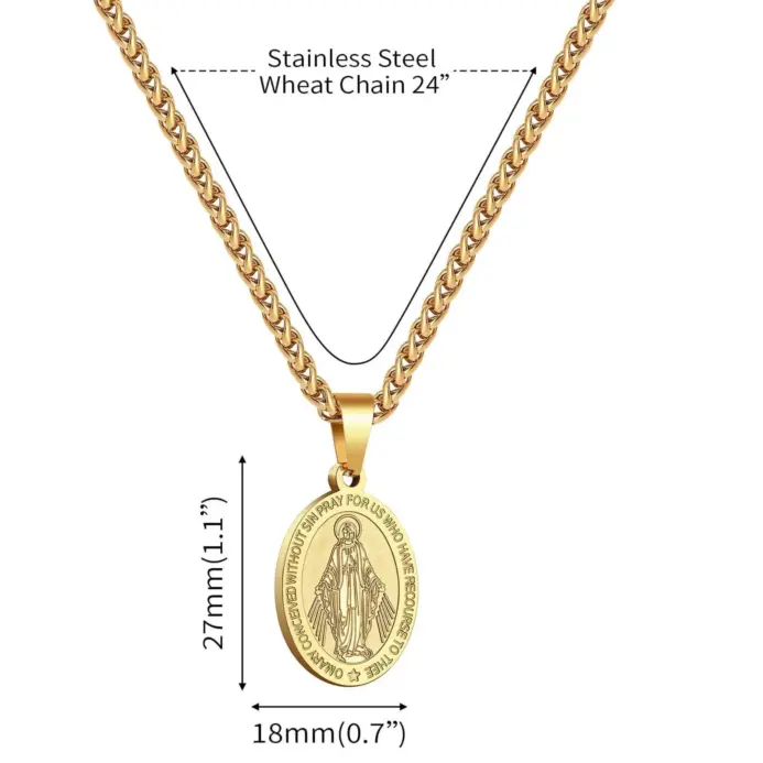 Colgante de la Virgen María HNSP, Medalla Milagrosa, Collar Católico de Acero Inoxidable, Joyería Religiosa para Hombres y Mujeres, Regalo 2