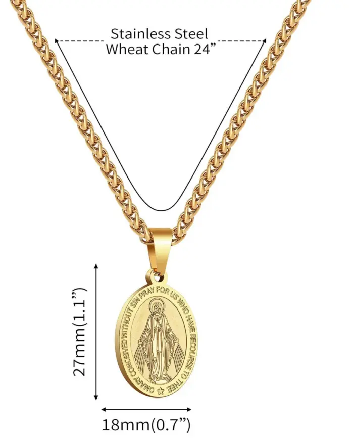 Colgante de la Virgen María HNSP, Medalla Milagrosa, Collar Católico de Acero Inoxidable, Joyería Religiosa para Hombres y Mujeres, Regalo 2