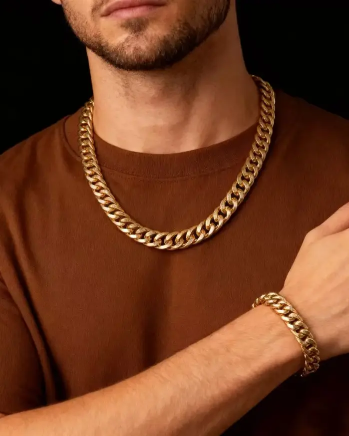 HNSP, collar de cadena de Color dorado con eslabones cubanos de acero inoxidable de 10MM para hombres, accesorios de joyería 2