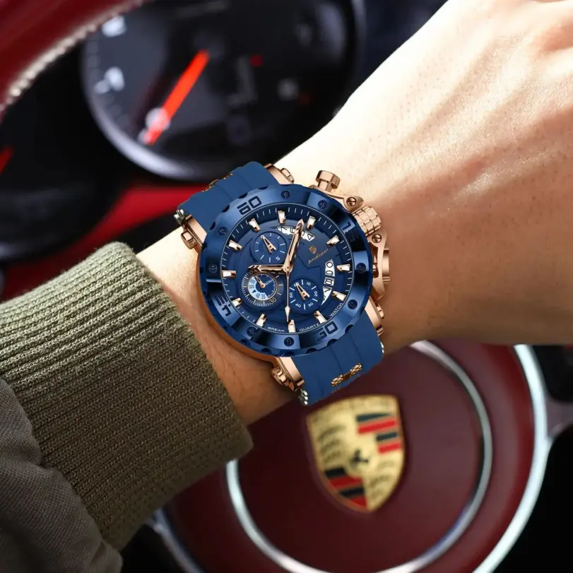 Reloj de Hombre de Lujo Original POEDAGAR, Cronógrafo, Resistente al Agua, Luminoso, Deportivo, con Calendario, Correa de Silicona, Reloj de Cuarzo para Hombre 5