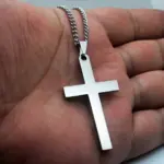 HNSP Collar con colgante de cruz de acero inoxidable 316L en blanco para grabar, accesorios de joyería religiosa de protección DIY 3