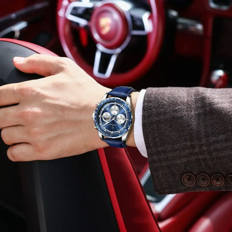 Reloj POEDAGAR Original de lujo para hombre, Reloj luminoso resistente al agua con cronógrafo y fecha para hombre, relojes de cuarzo de cuero para hombre 5
