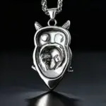 Collar con colgante de calavera de búho de acero inoxidable HNSP 316L para hombre, estilo punk gótico, accesorio de joyería para Halloween, regalo. 2