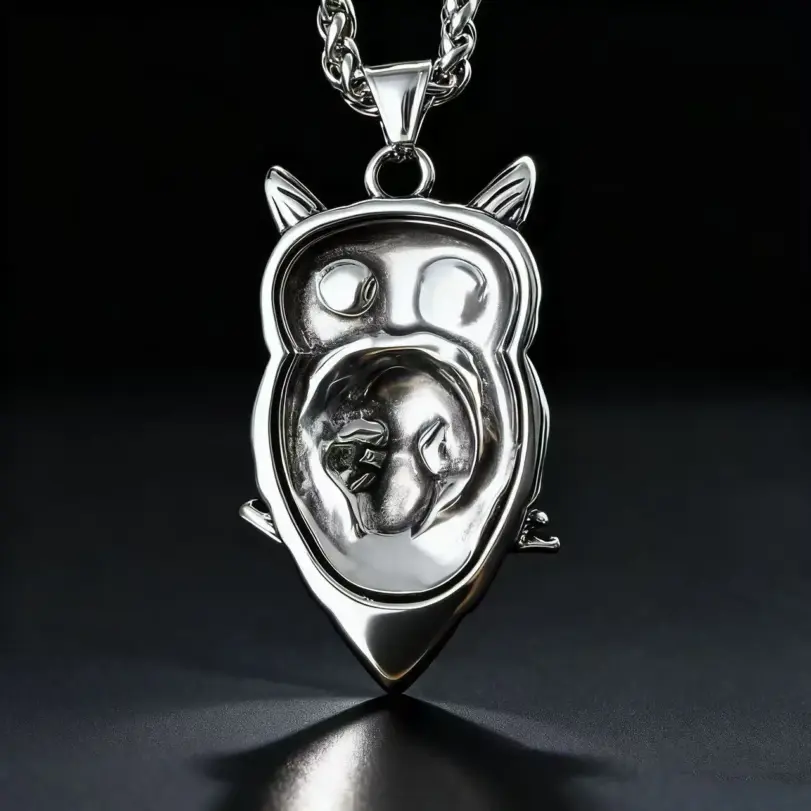 Collar con colgante de calavera de búho de acero inoxidable HNSP 316L para hombre, estilo punk gótico, accesorio de joyería para Halloween, regalo. 2