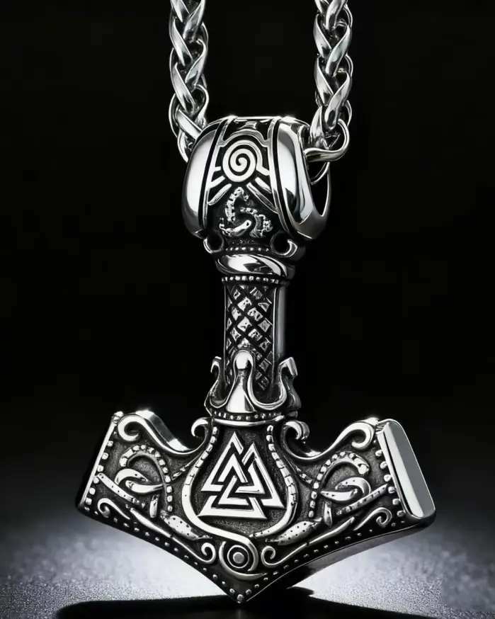 Collar con colgante de Mjolnir y nudo nórdico de Odin en acero inoxidable 316L HNSP para hombre, accesorios de joyería vikinga. 1