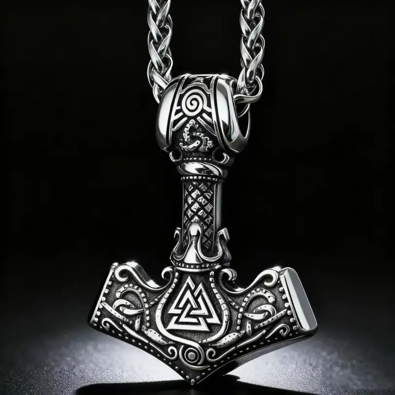 Collar con colgante de Mjolnir y nudo nórdico de Odin en acero inoxidable 316L HNSP para hombre, accesorios de joyería vikinga. 1