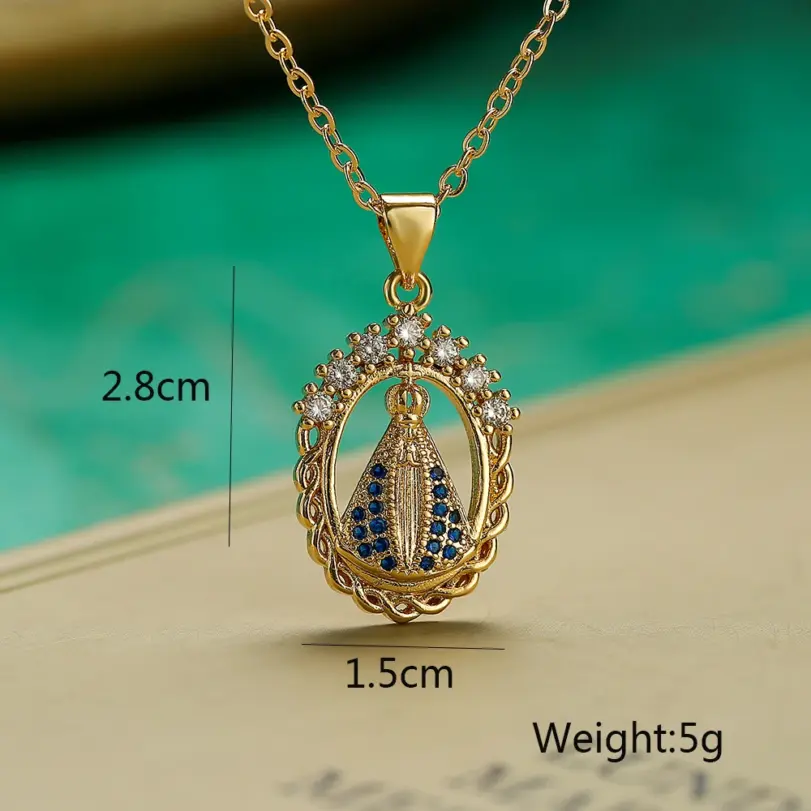 NEWBUY joyería religiosa de alta calidad para mujer, collar de cadena de acero inoxidable con incrustaciones de circonita cúbica de cobre, colgante de la Virgen María 5