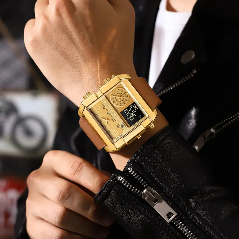 Reloj de pulsera POEDAGAR de lujo para hombre, Reloj rectangular resistente al agua luminoso para día y semana, relojes digitales multifunción para hombre, Reloj de cuarzo 6