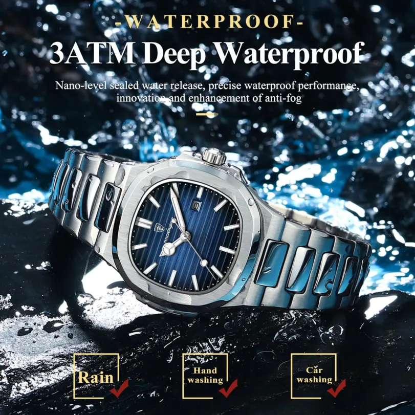 Reloj de pulsera POEDAGAR elegante para mujer, reloj luminoso resistente al agua con calendario para mujer, relojes cuadrados de cuarzo de acero inoxidable para mujer 3