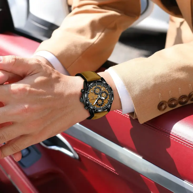 Reloj de pulsera POEDAGAR de lujo para hombre, relojes de cuarzo de cuero originales para hombre, cronógrafo con fecha, reloj luminoso resistente al agua para hombre + caja 6