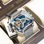 POEDAGAR, reloj de moda para hombre, reloj rectangular resistente al agua con fecha y semana LED para hombre, relojes electrónicos de cuarzo de acero inoxidable con malla para hombre 1