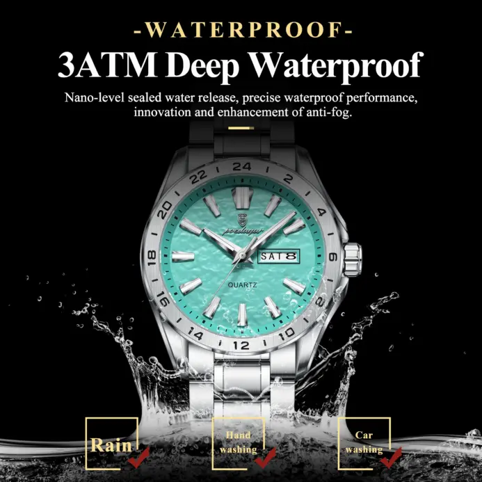 POEDAGAR, reloj de lujo de alta calidad para hombre, reloj de pulsera luminoso resistente al agua para hombre, relojes casuales de cuarzo con fecha y semana para hombre 2