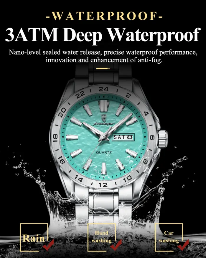 POEDAGAR, reloj de lujo de alta calidad para hombre, reloj de pulsera luminoso resistente al agua para hombre, relojes casuales de cuarzo con fecha y semana para hombre 2