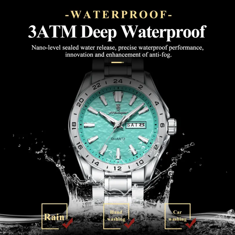 POEDAGAR, reloj de lujo de alta calidad para hombre, reloj de pulsera luminoso resistente al agua para hombre, relojes casuales de cuarzo con fecha y semana para hombre 2