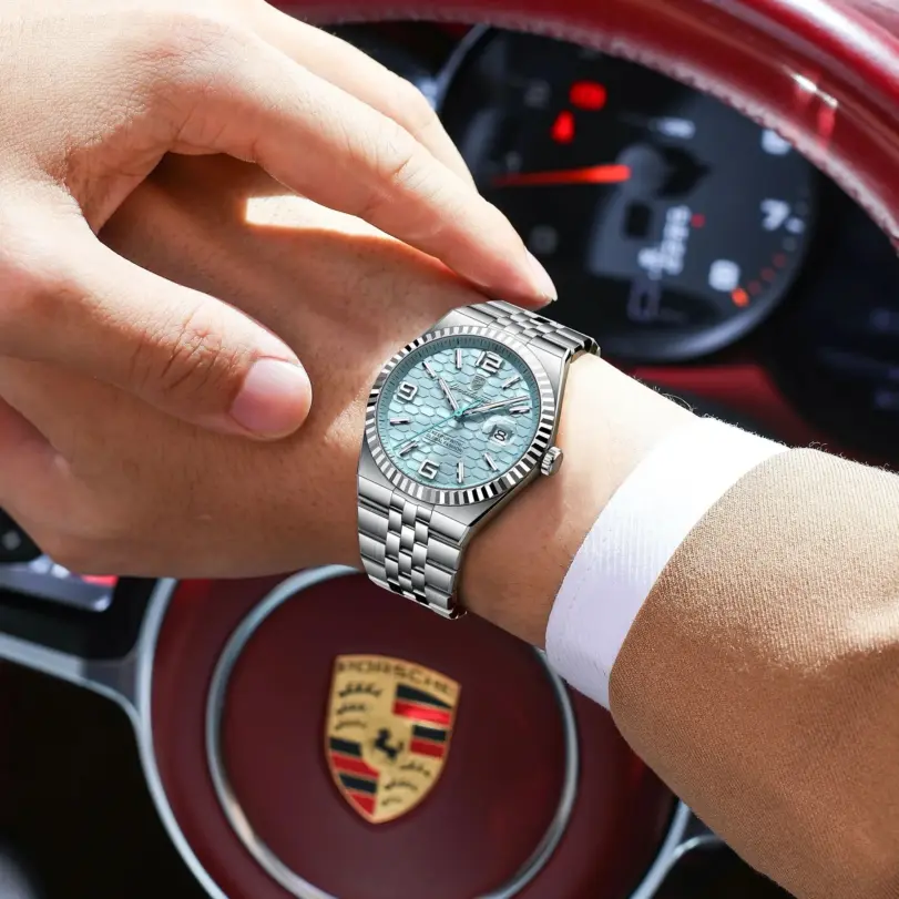Reloj de pulsera POEDAGAR deportivo para hombre de negocios, Reloj luminoso resistente al agua de acero inoxidable para hombre, relojes de cuarzo de lujo con fecha para hombre, Reloj + caja 4