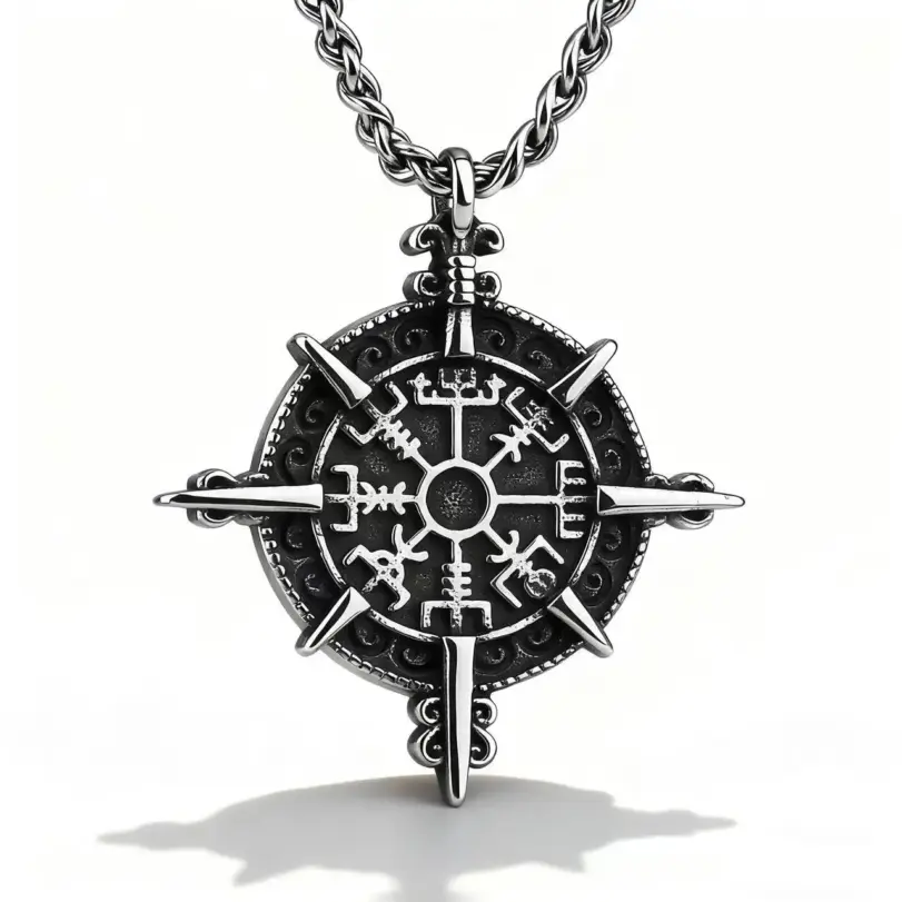 HNSP 316L Acero inoxidable vikingo runa brújula colgante collar para hombres accesorios de joyería 5