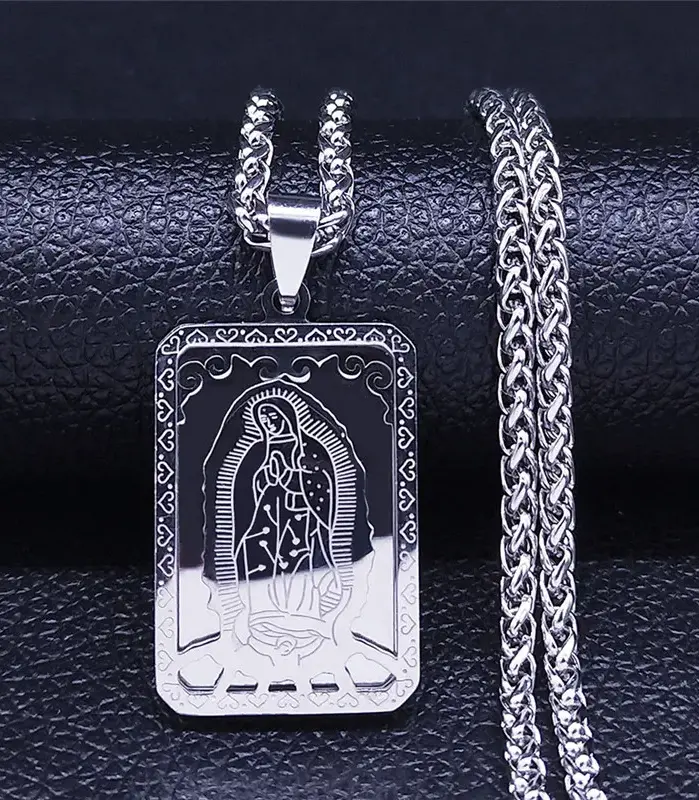 HNSP Collar con Colgante Cuadrado de la Virgen de Guadalupe en Acero Inoxidable, Joyería Religiosa Católica 2