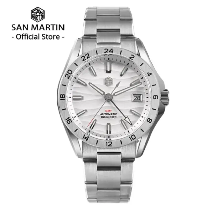 San Martin nuevo 39mm textura del desierto lujo hombres vestido de negocios GMT reloj NH34 mecánico automático impermeable 100m luminoso SN0129 1