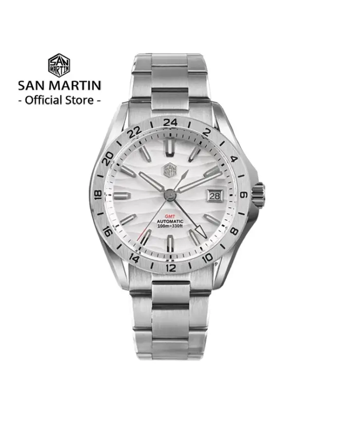 San Martin nuevo 39mm textura del desierto lujo hombres vestido de negocios GMT reloj NH34 mecánico automático impermeable 100m luminoso SN0129 1