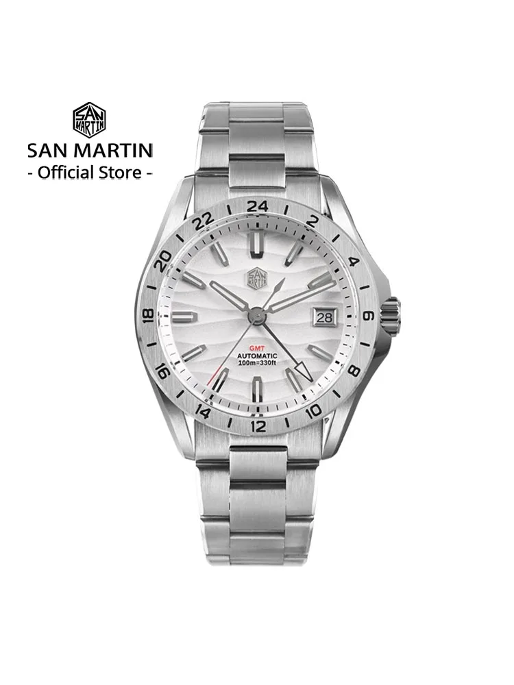 San Martin nuevo 39mm textura del desierto lujo hombres vestido de negocios GMT reloj NH34 mecánico automático impermeable 100m luminoso SN0129 1 San Martin nuevo 39mm textura del desierto lujo hombres vestido de negocios GMT reloj NH34 mecánico automático impermeable 100m luminoso SN0129 1