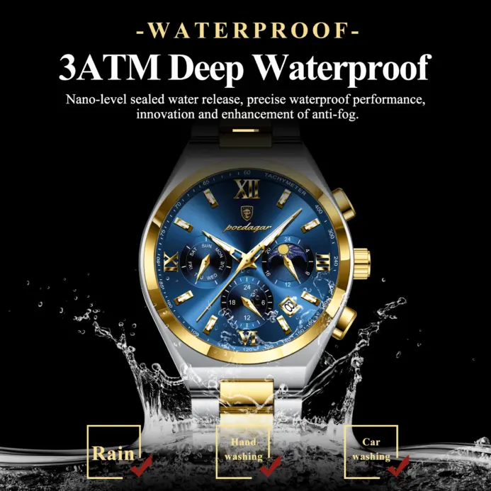 Reloj de pulsera POEDAGAR deportivo de lujo para Hombre, Reloj Original luminoso con fecha semanal para Hombre, relojes de cuarzo de acero inoxidable para Hombre, Reloj para Hombre 2
