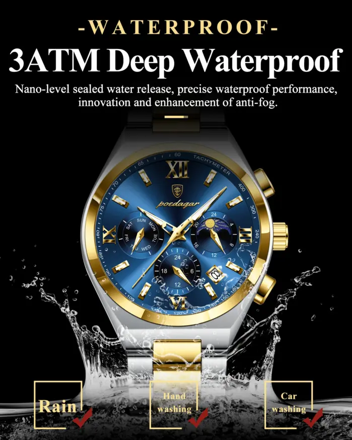 Reloj de pulsera POEDAGAR deportivo de lujo para Hombre, Reloj Original luminoso con fecha semanal para Hombre, relojes de cuarzo de acero inoxidable para Hombre, Reloj para Hombre 2